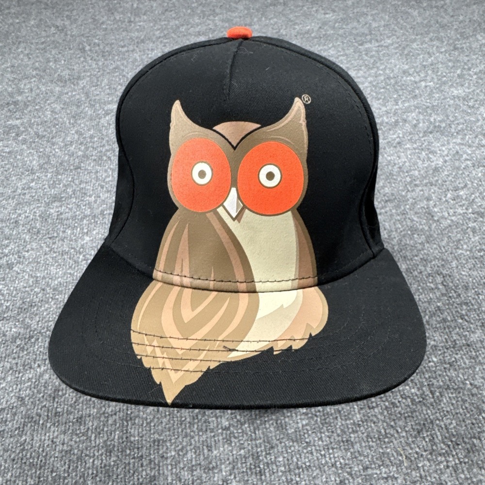 Hooters Owl Snap Back Hat Cap Black Restaurant Promo Flat Bill Grunge Punk Y2K